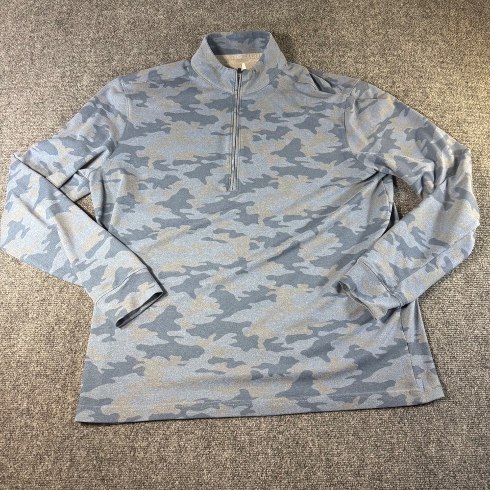 Johnnie-O Mens Blue Gray Camo Quarter Zip Performance Pullover Sweater Large